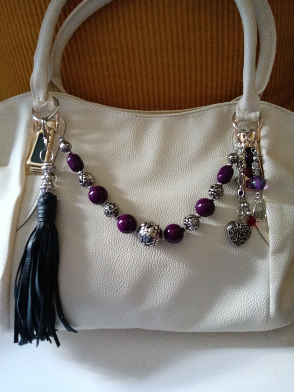 Purple and Silver Bag Charm with Black Tassel